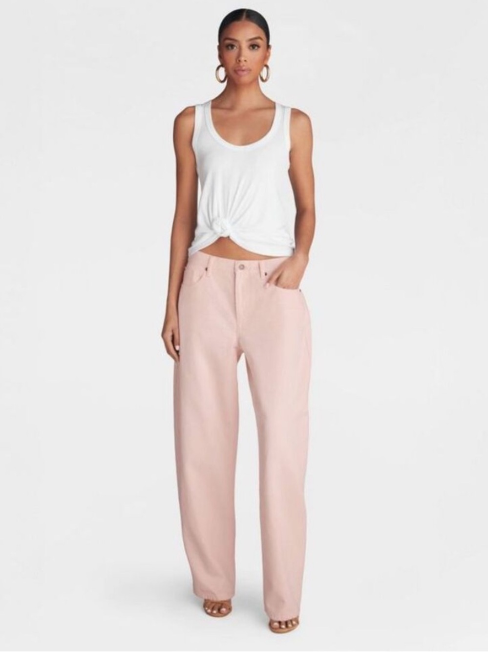 KBB by KAHLANA Women's Mid-Rise Barrel Leg 'The Kahlana Jean' -Light Pink 12 NEW